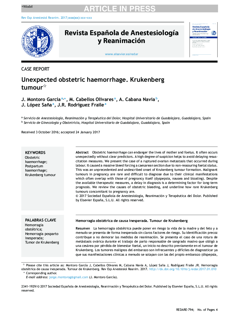 Unexpected obstetric haemorrhage. Krukenberg tumour