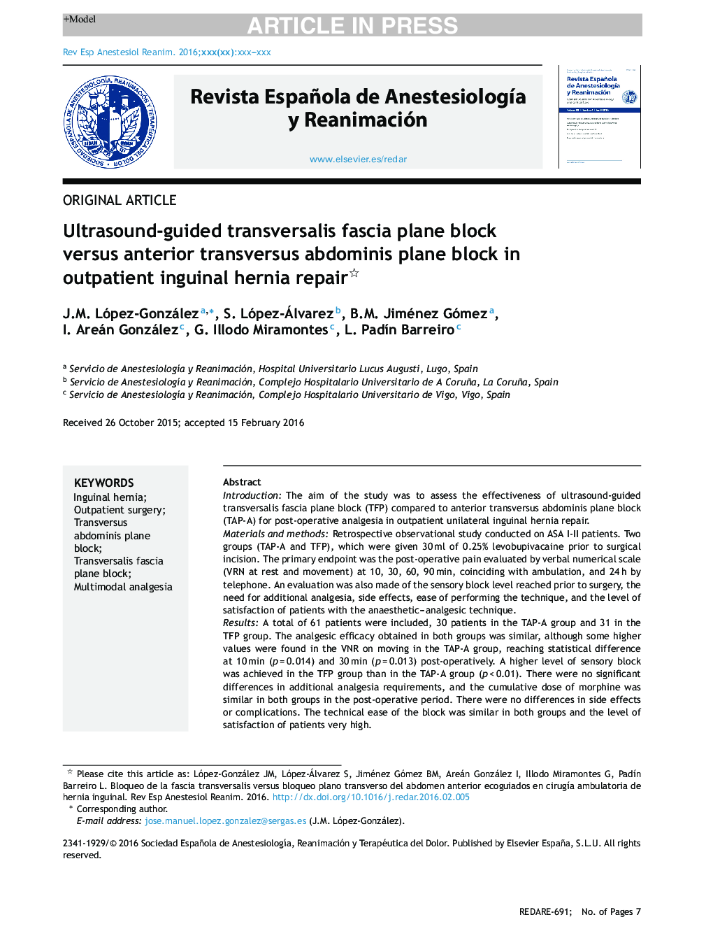 Ultrasound-guided transversalis fascia plane block versus anterior transversus abdominis plane block in outpatient inguinal hernia repair