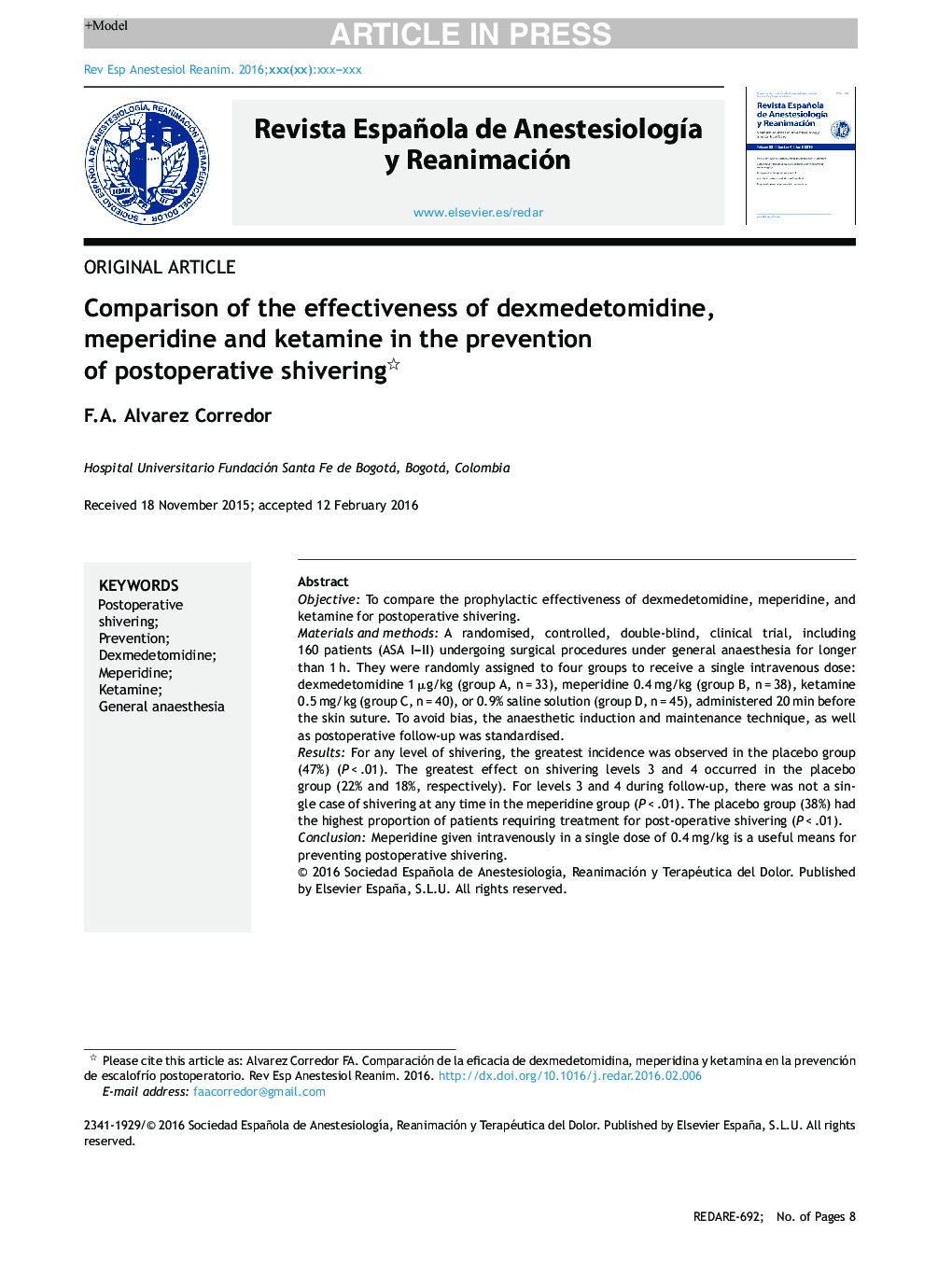 Comparison of the effectiveness of dexmedetomidine, meperidine and ketamine in the prevention of postoperative shivering