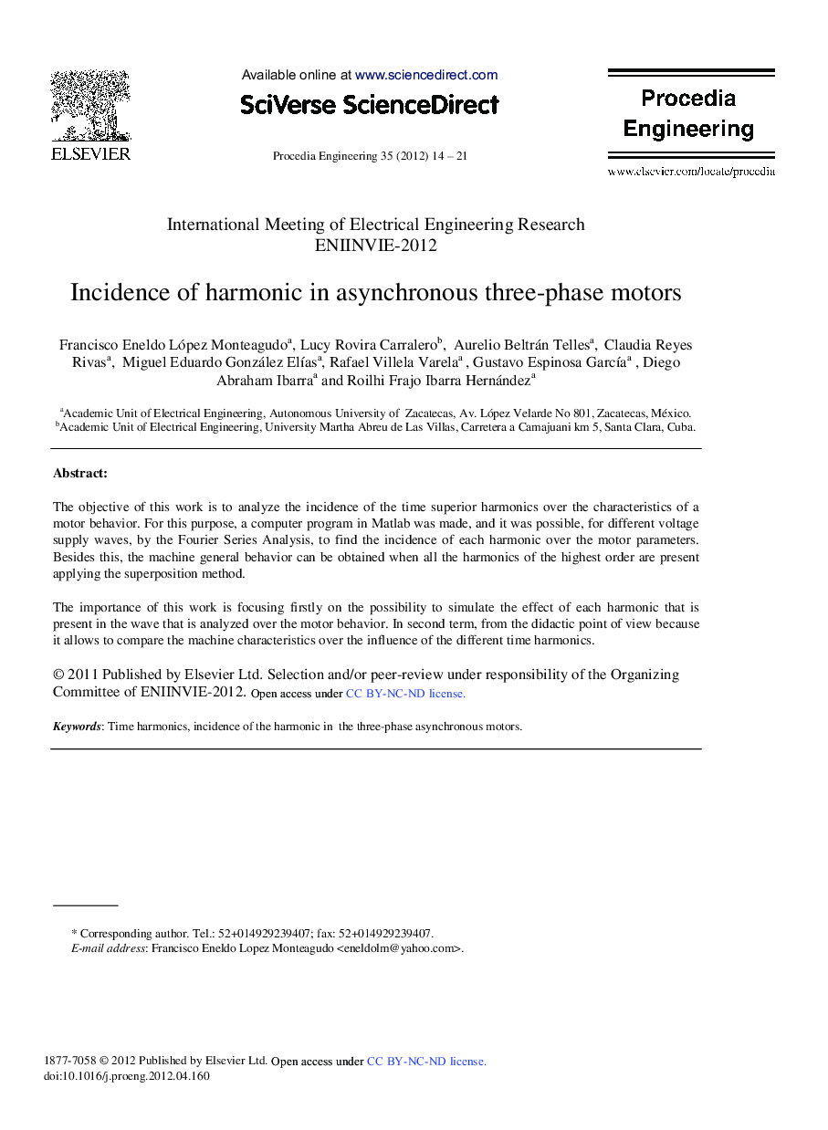 Incidence of harmonic in asynchronous three-phase motors