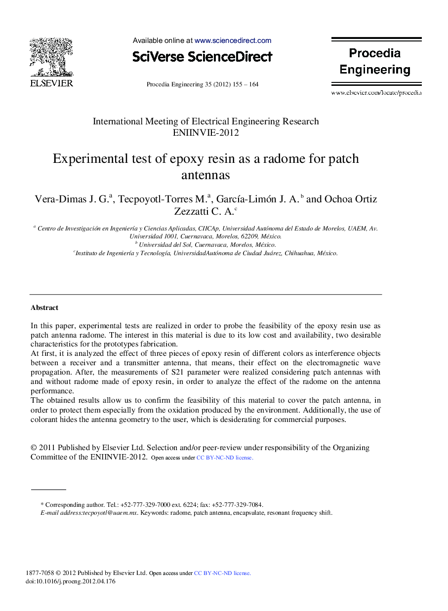 Experimental test of epoxy resin as a radome for patch antennas