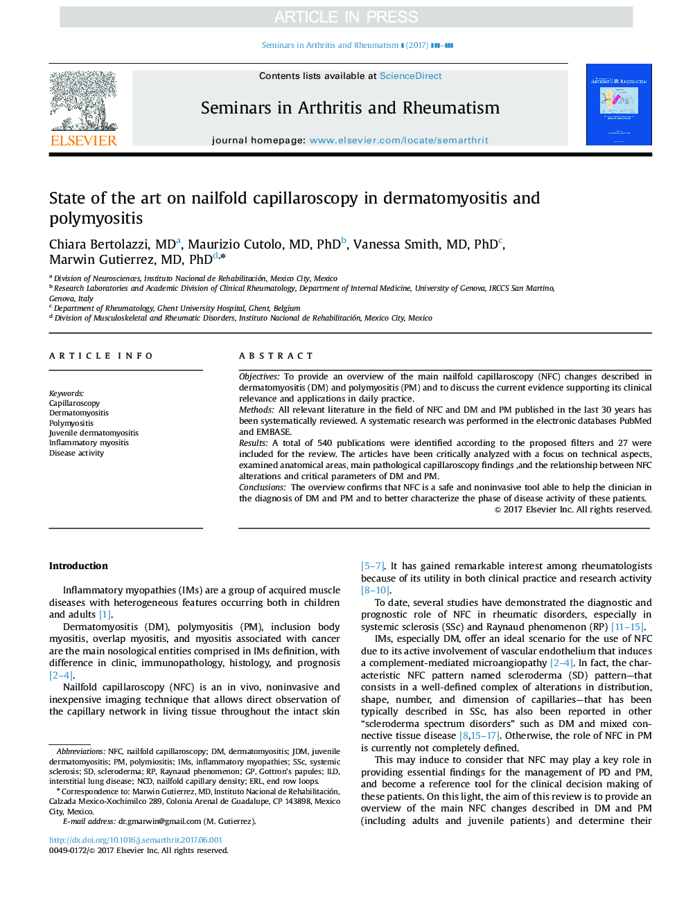 State of the art on nailfold capillaroscopy in dermatomyositis and polymyositis