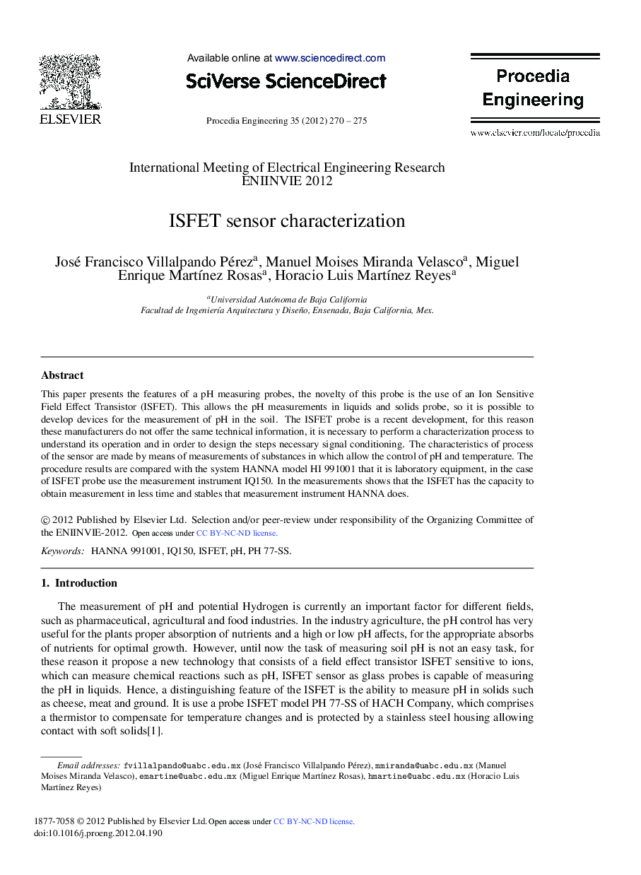 ISFET sensor characterization