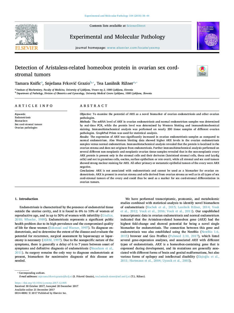 Detection of Aristaless-related homeobox protein in ovarian sex cord-stromal tumors