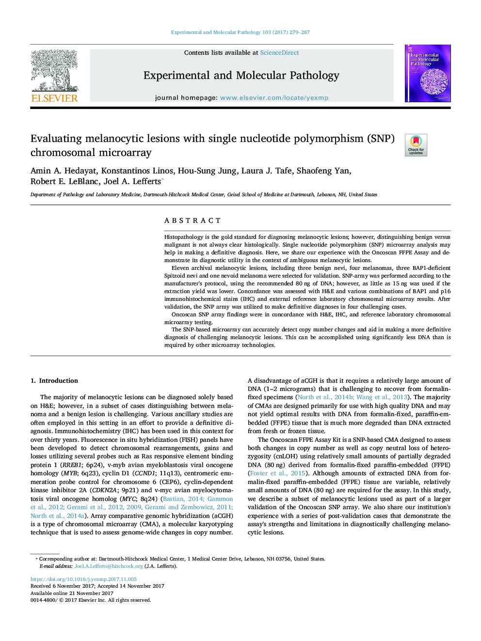 عکس صفحه اول مقاله: Evaluating melanocytic lesions with single nucleotide polymorphism (SNP) chromosomal microarray Evaluating melanocytic lesions with single nucleotide polymorphism (SNP) chromosomal microarray