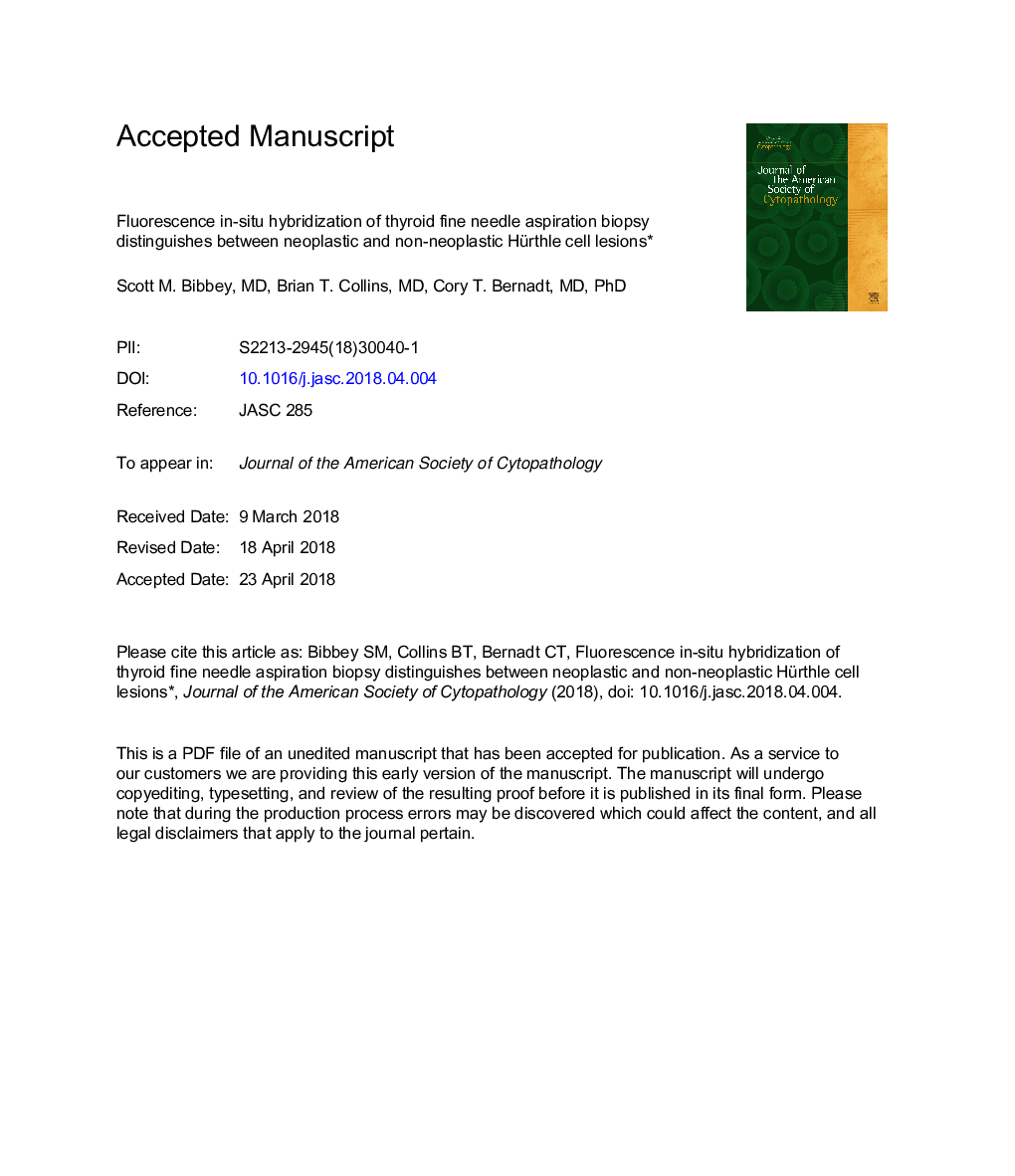 Fluorescence in situ hybridization of thyroid fine-needle aspiration biopsy distinguishes between neoplastic and non-neoplastic Hürthle cell lesions