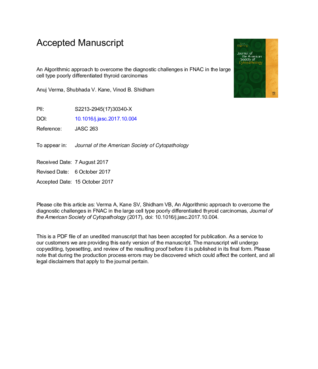 An algorithmic approach to overcome diagnostic challenges in FNAC in large-cell poorly differentiated thyroid carcinomas