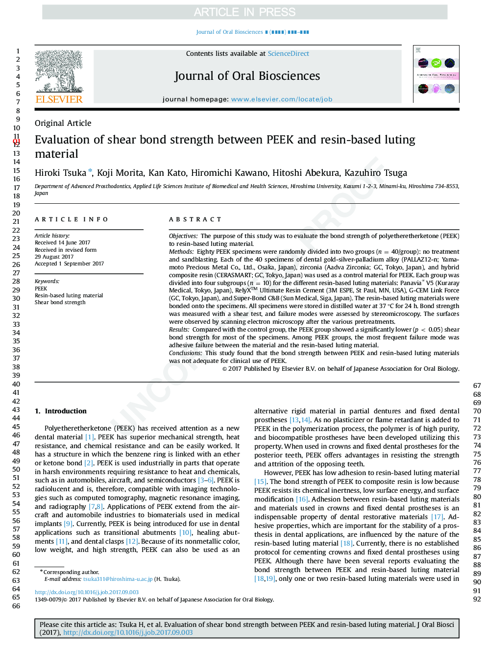 Evaluation of shear bond strength between PEEK and resin-based luting material