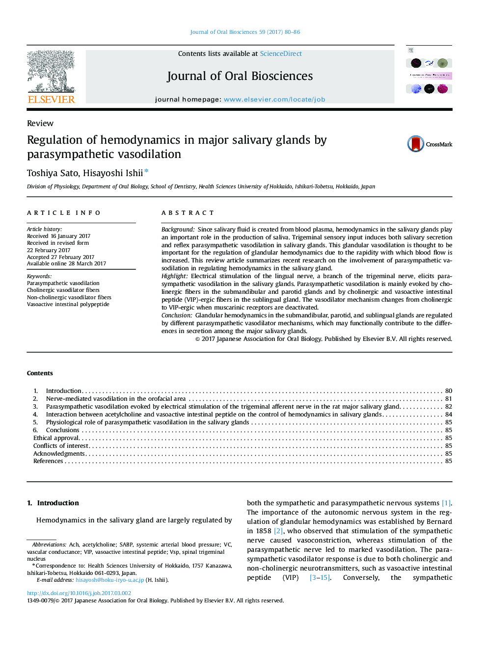 Regulation of hemodynamics in major salivary glands by parasympathetic vasodilation