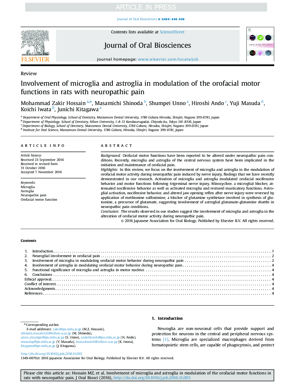 Involvement of microglia and astroglia in modulation of the orofacial motor functions in rats with neuropathic pain