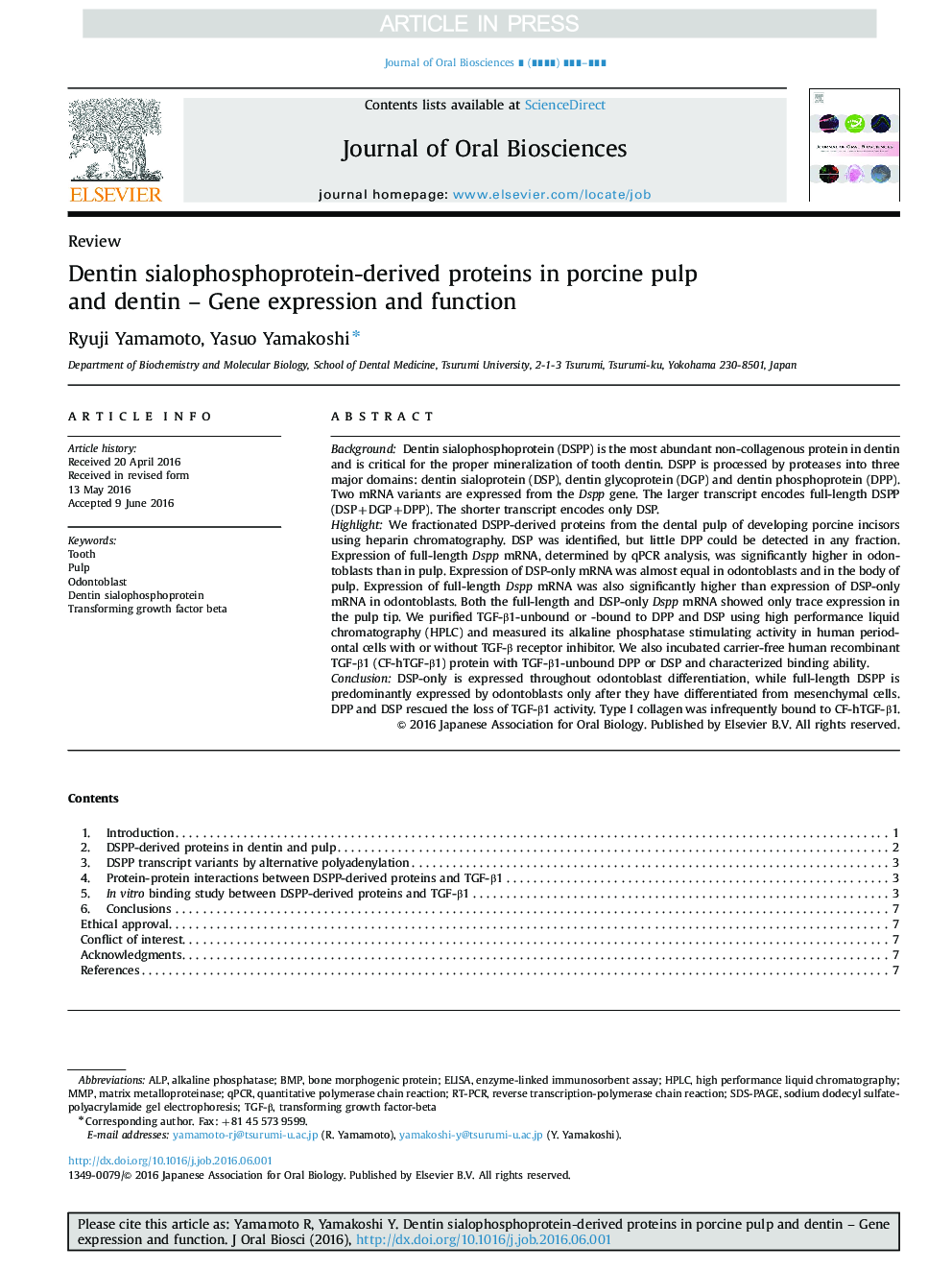 Dentin sialophosphoprotein-derived proteins in porcine pulp and dentin - Gene expression and function