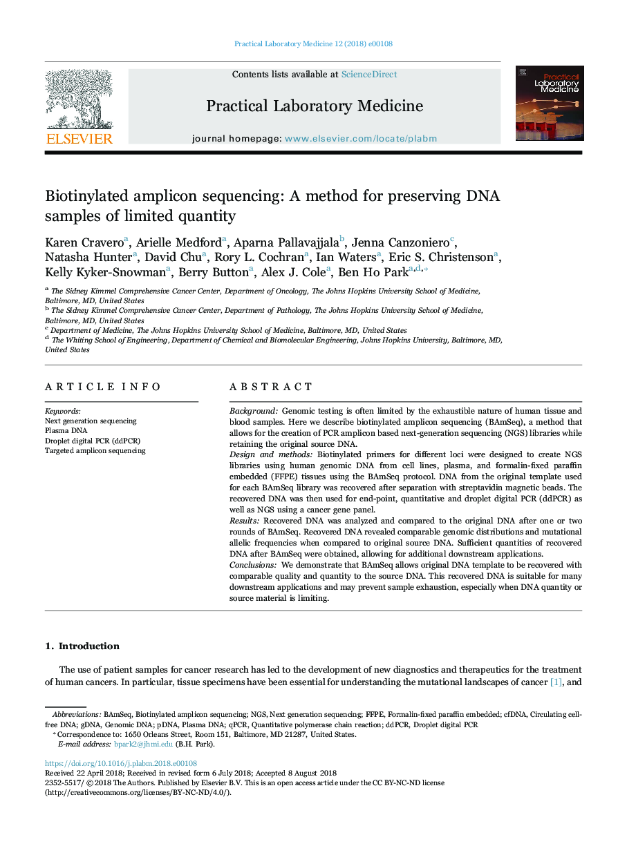 Biotinylated amplicon sequencing: A method for preserving DNA samples of limited quantity