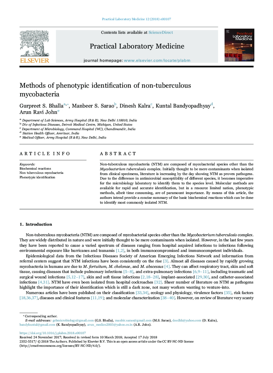 Methods of phenotypic identification of non-tuberculous mycobacteria