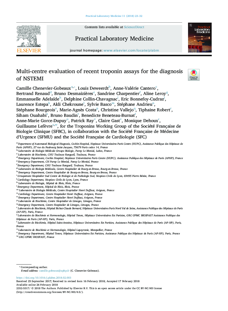 Multi-centre evaluation of recent troponin assays for the diagnosis of NSTEMI