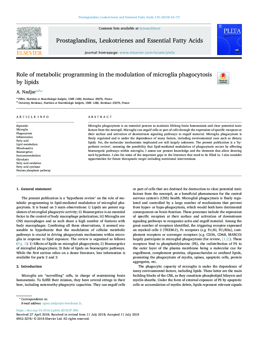 Role of metabolic programming in the modulation of microglia phagocytosis by lipids