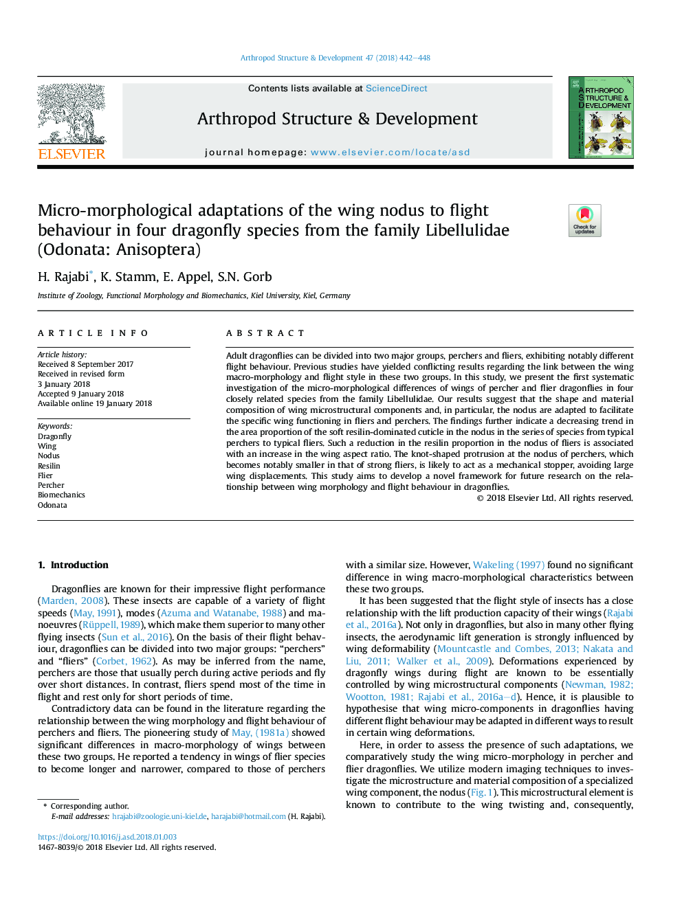 Micro-morphological adaptations of the wing nodus to flight behaviour in four dragonfly species from the family Libellulidae (Odonata: Anisoptera)