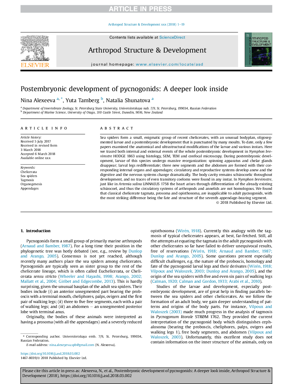 Postembryonic development of pycnogonids: A deeper look inside