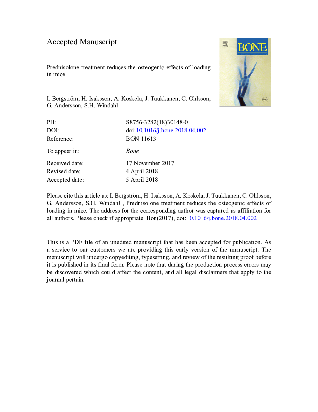 Prednisolone treatment reduces the osteogenic effects of loading in mice