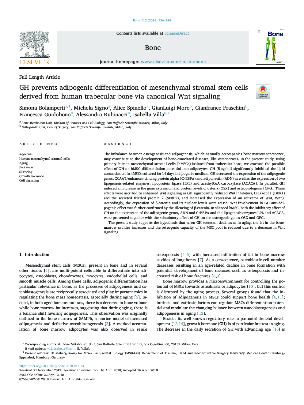 GH prevents adipogenic differentiation of mesenchymal stromal stem cells derived from human trabecular bone via canonical Wnt signaling