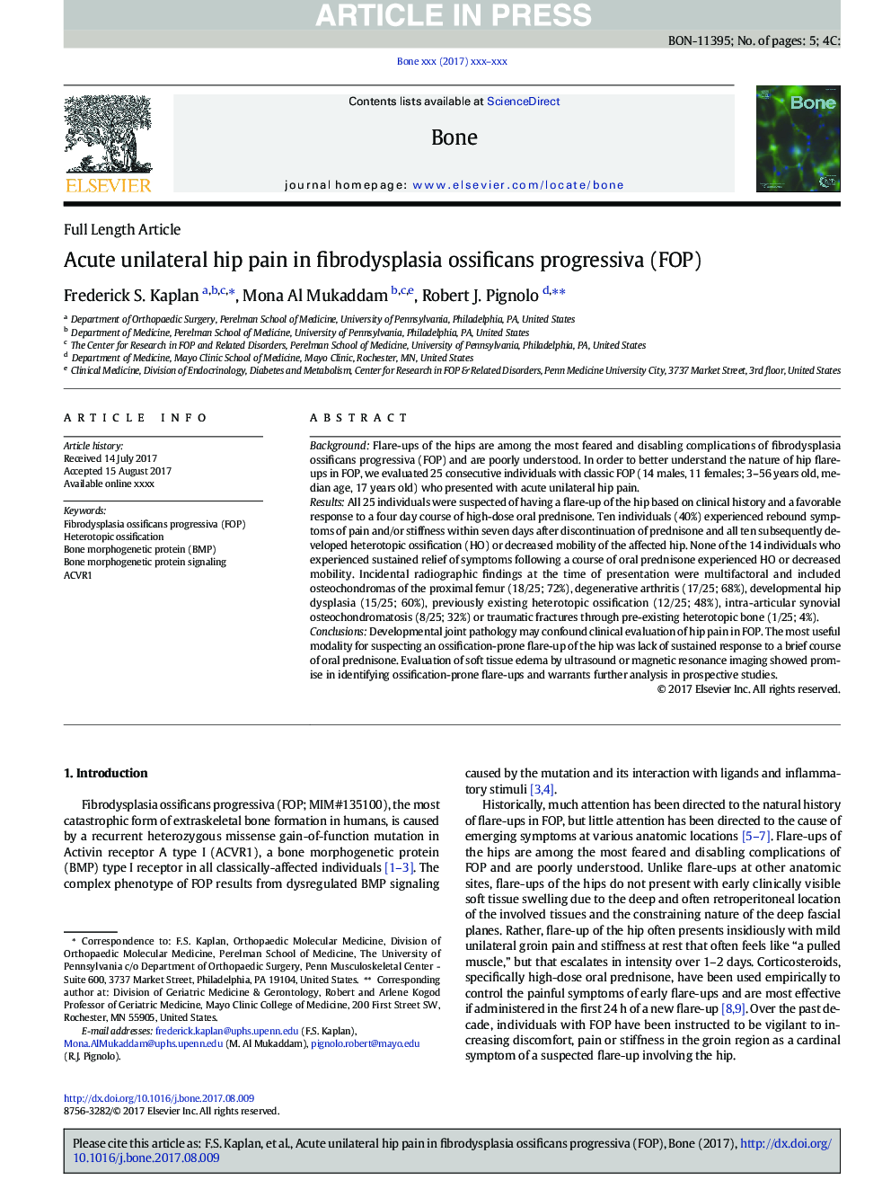 Acute unilateral hip pain in fibrodysplasia ossificans progressiva (FOP)