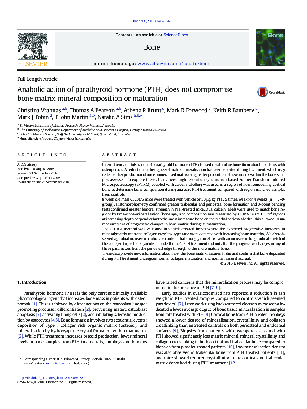 Anabolic action of parathyroid hormone (PTH) does not compromise bone matrix mineral composition or maturation