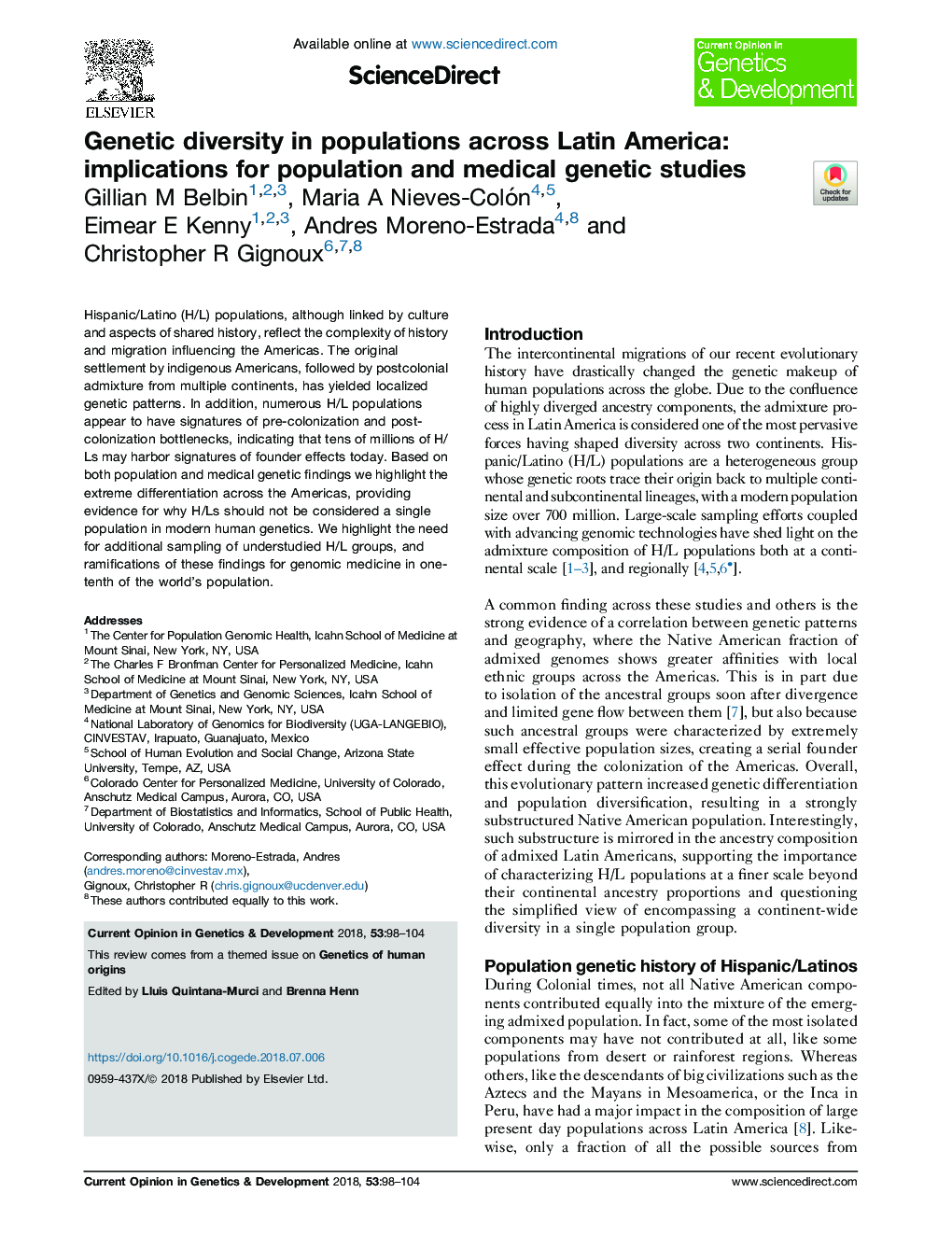 Genetic diversity in populations across Latin America: implications for population and medical genetic studies