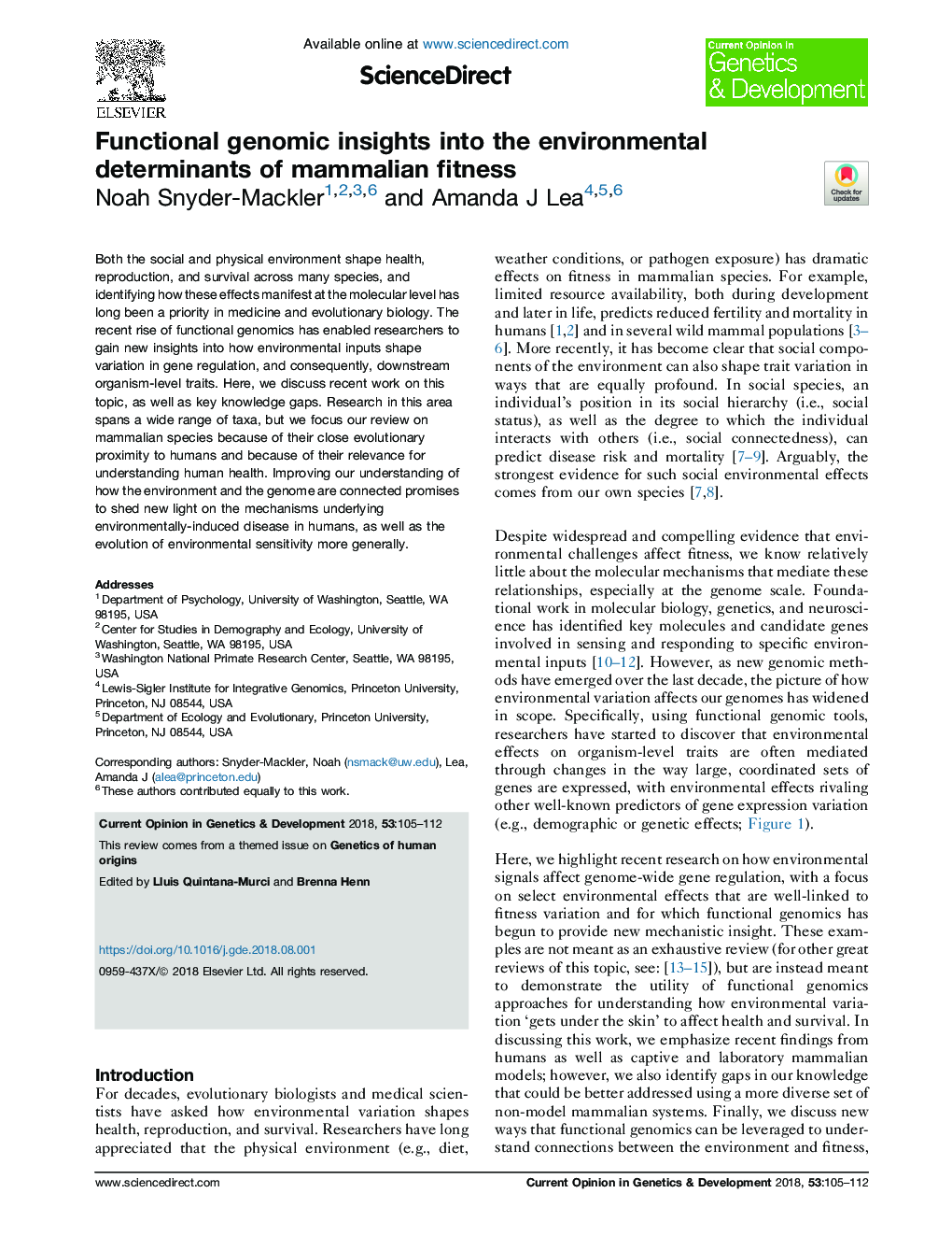 Functional genomic insights into the environmental determinants of mammalian fitness