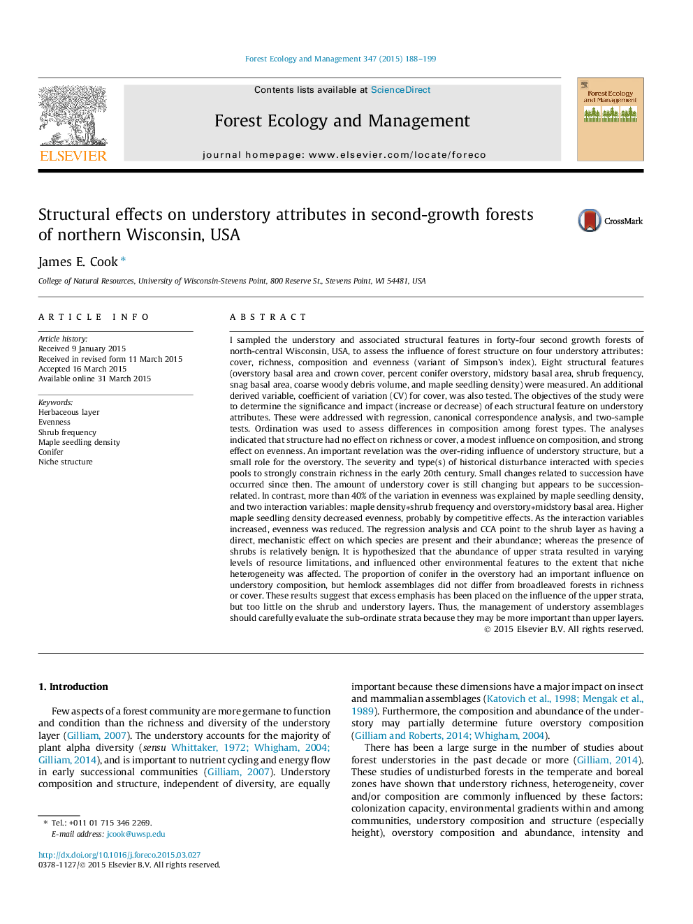 Structural effects on understory attributes in second-growth forests of northern Wisconsin, USA