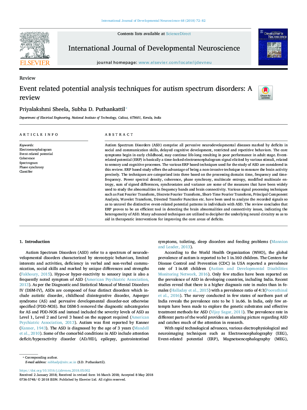 Event related potential analysis techniques for autism spectrum disorders: A review