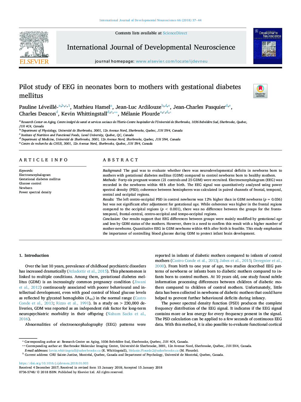Pilot study of EEG in neonates born to mothers with gestational diabetes mellitus