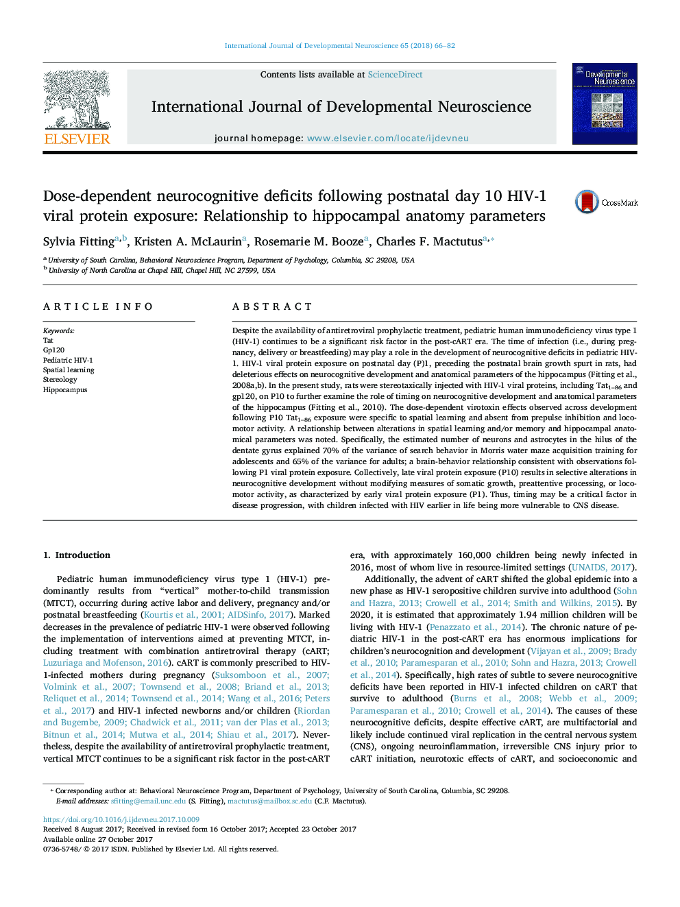 Dose-dependent neurocognitive deficits following postnatal day 10 HIV-1 viral protein exposure: Relationship to hippocampal anatomy parameters