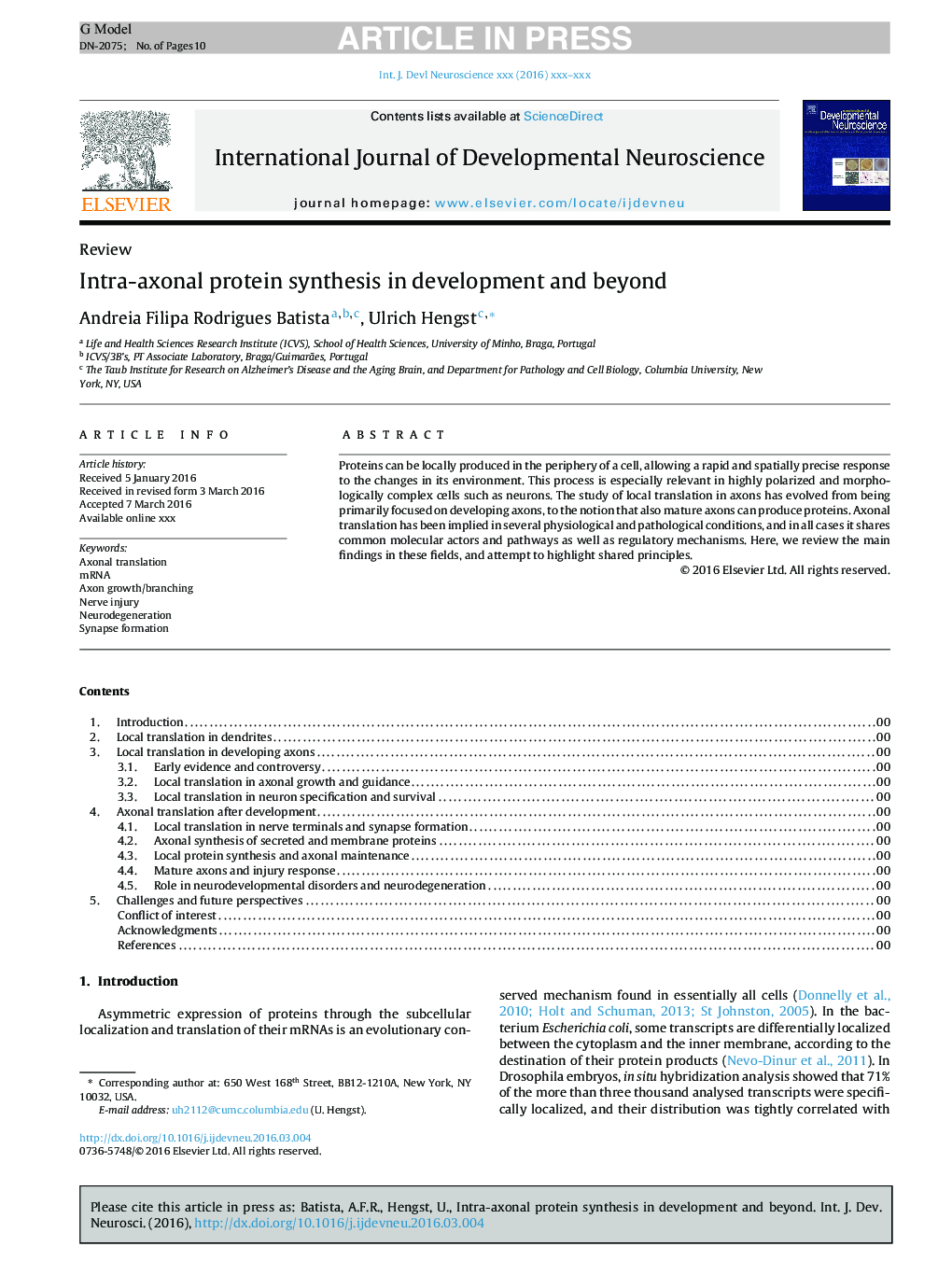 Intra-axonal protein synthesis in development and beyond