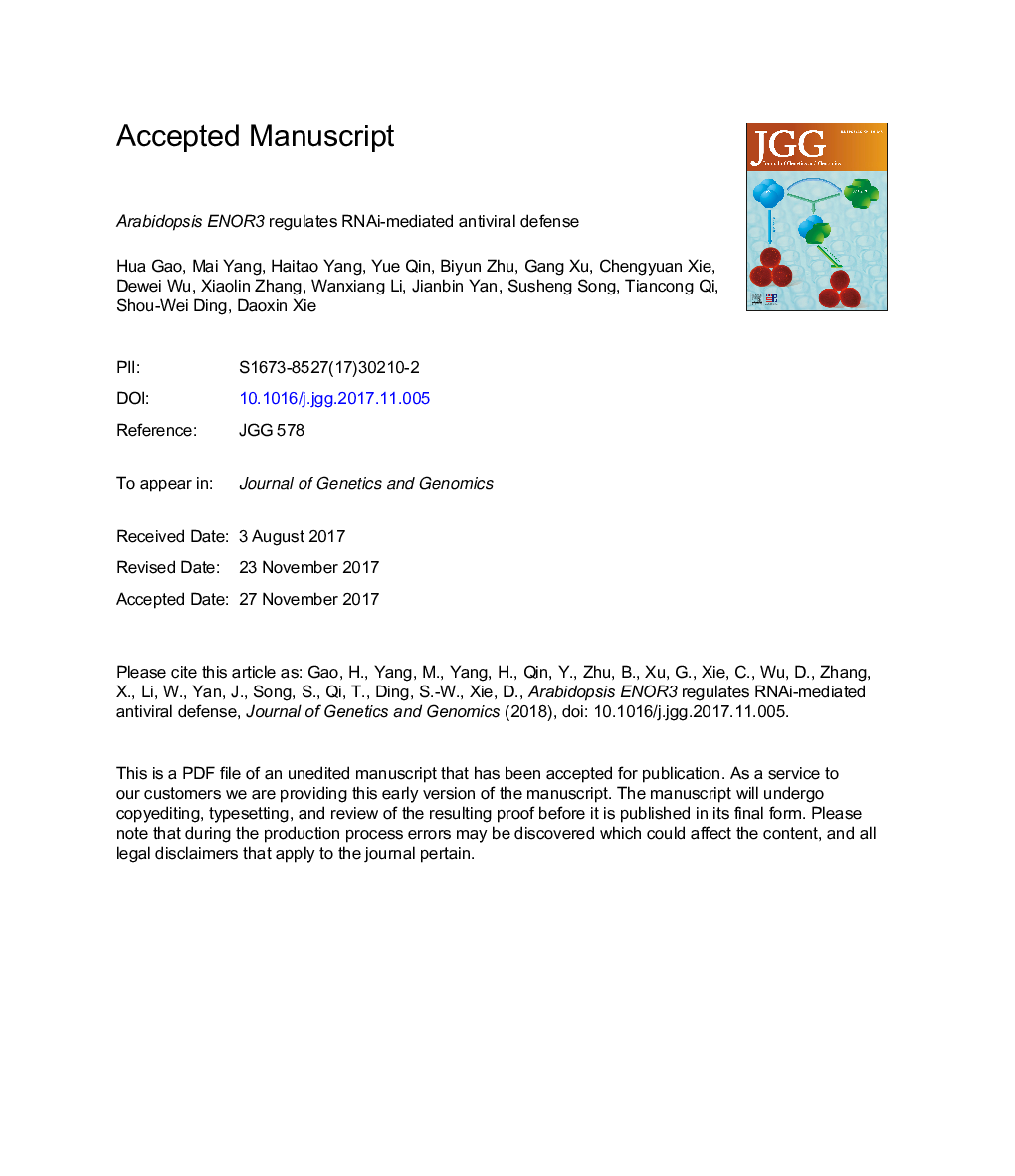 Arabidopsis ENOR3 regulates RNAi-mediated antiviral defense