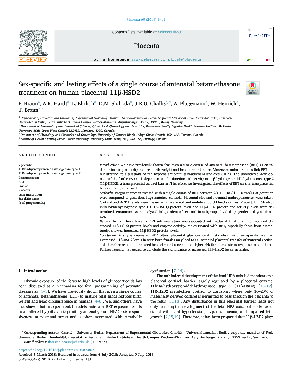 Sex-specific and lasting effects of a single course of antenatal betamethasone treatment on human placental 11Î²-HSD2