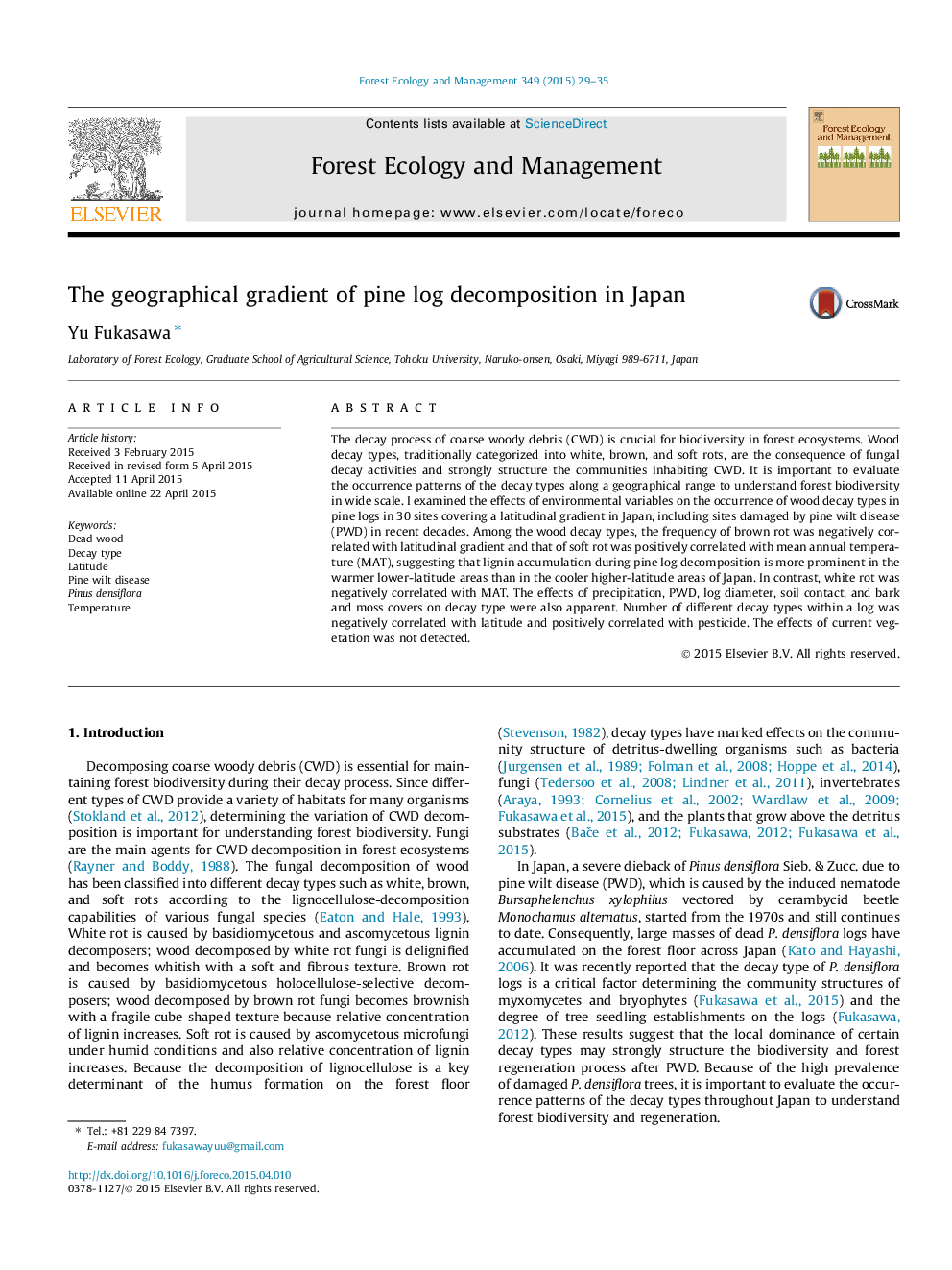 The geographical gradient of pine log decomposition in Japan