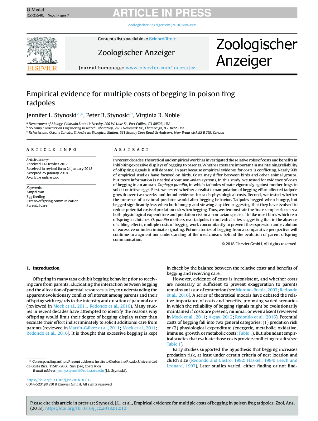 Empirical evidence for multiple costs of begging in poison frog tadpoles