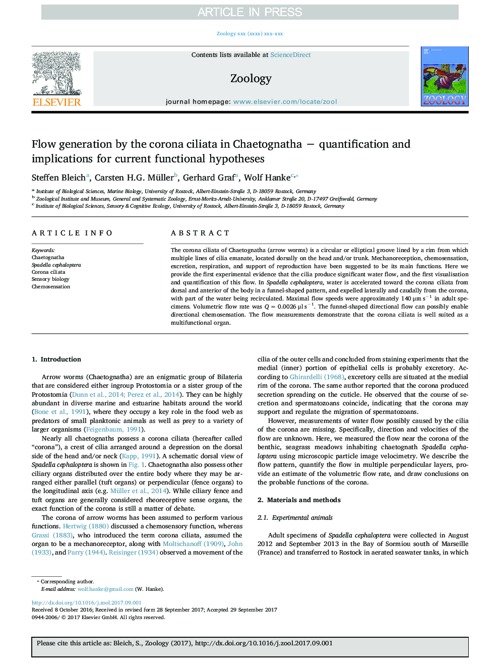 Flow generation by the corona ciliata in Chaetognatha â quantification and implications for current functional hypotheses