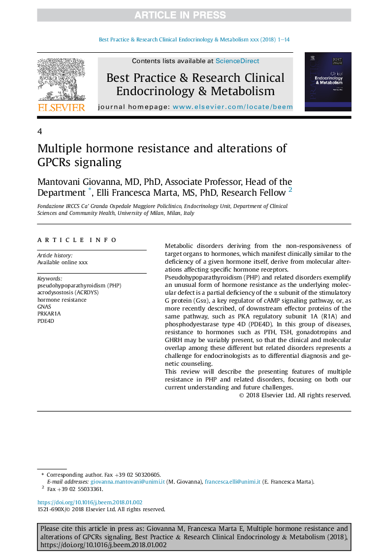 Multiple hormone resistance and alterations of G-protein-coupled receptors signaling