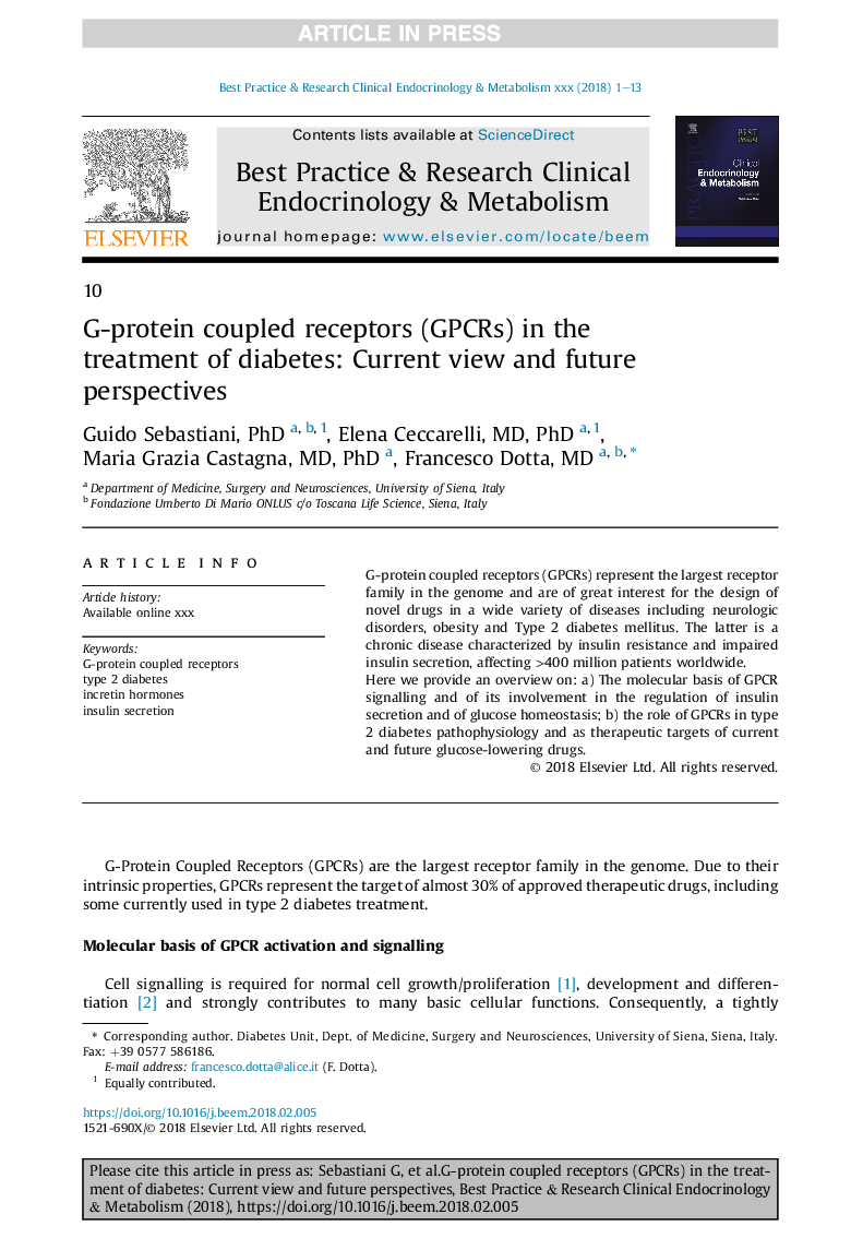 G-protein-coupled receptors (GPCRs) in the treatment of diabetes: Current view and future perspectives