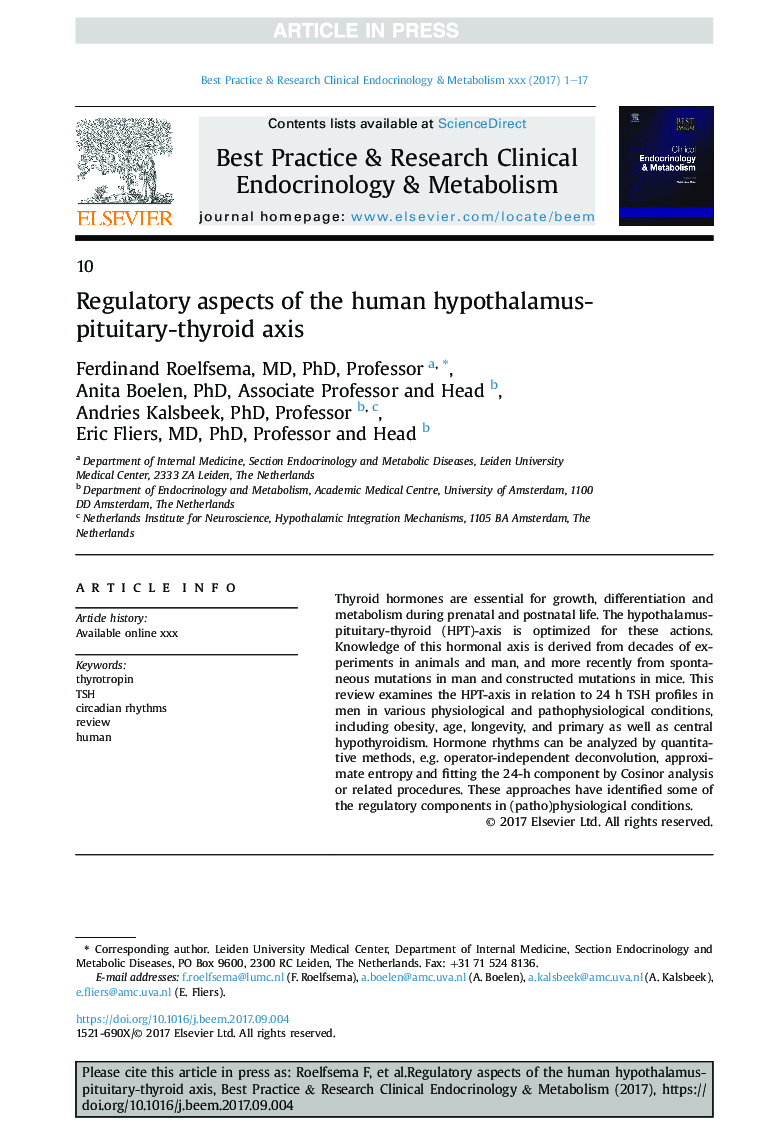 Regulatory aspects of the human hypothalamus-pituitary-thyroid axis