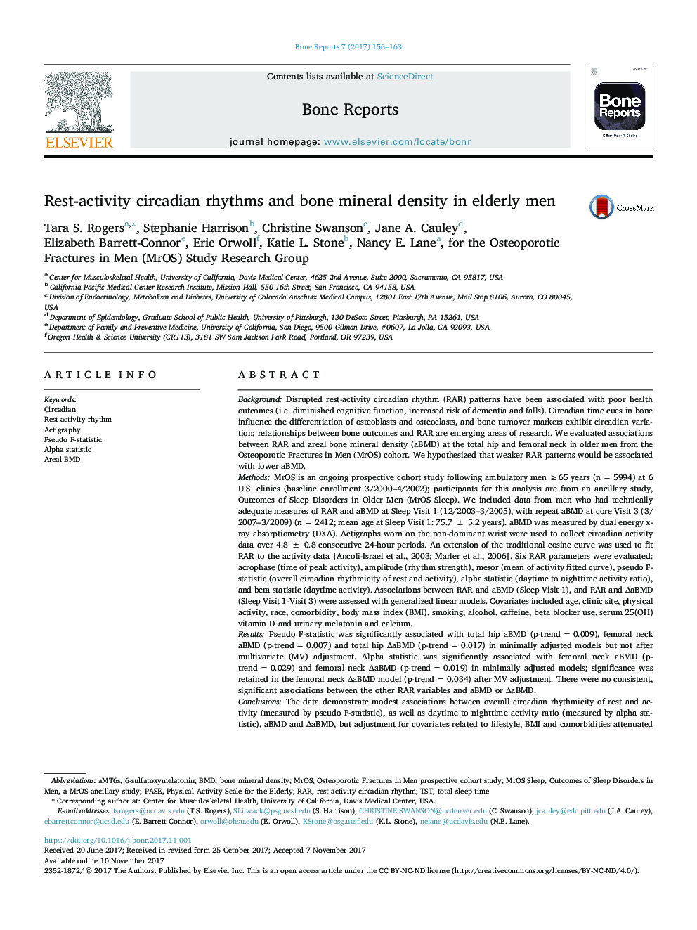 Rest-activity circadian rhythms and bone mineral density in elderly men