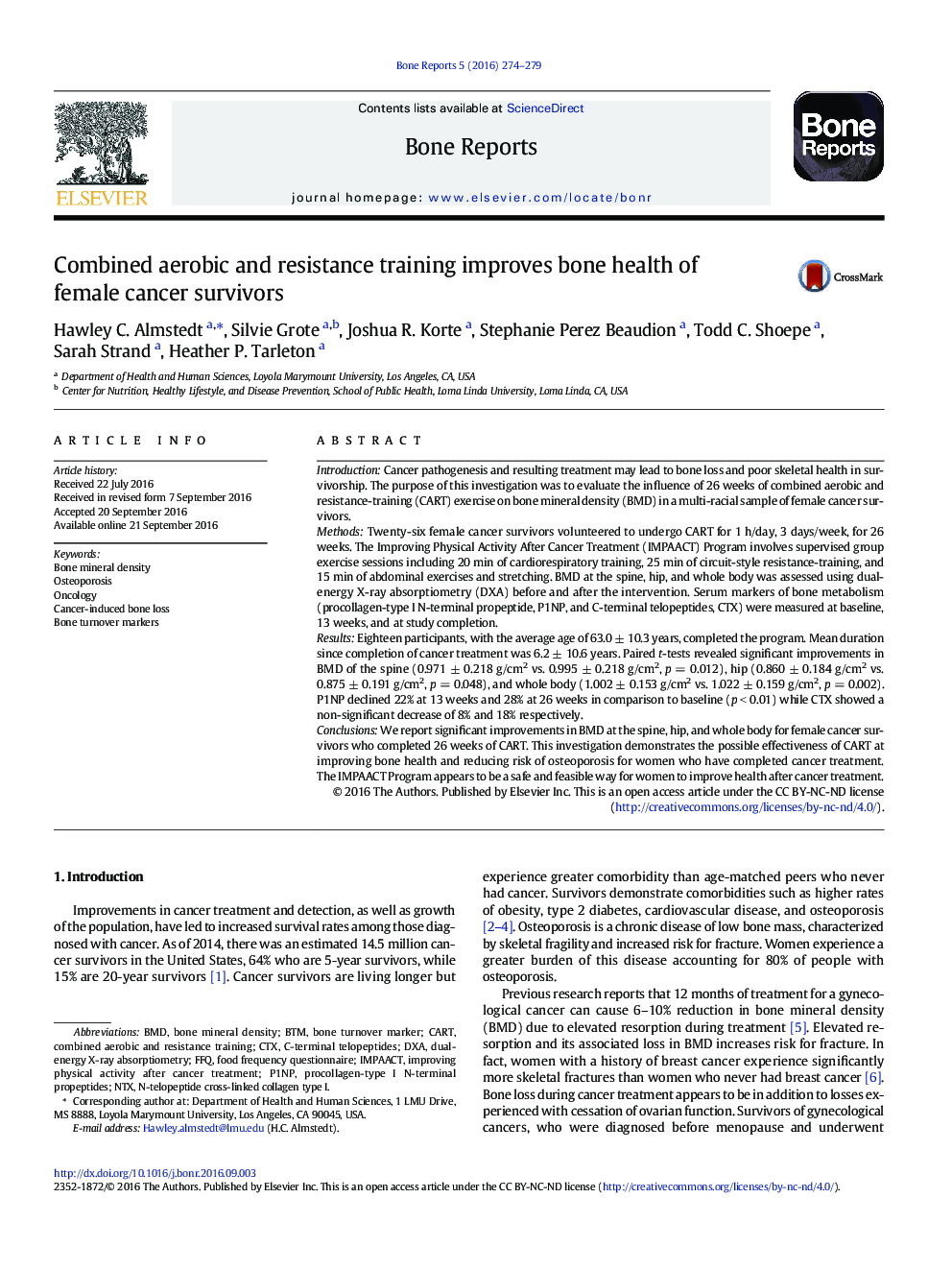 Combined aerobic and resistance training improves bone health of female cancer survivors