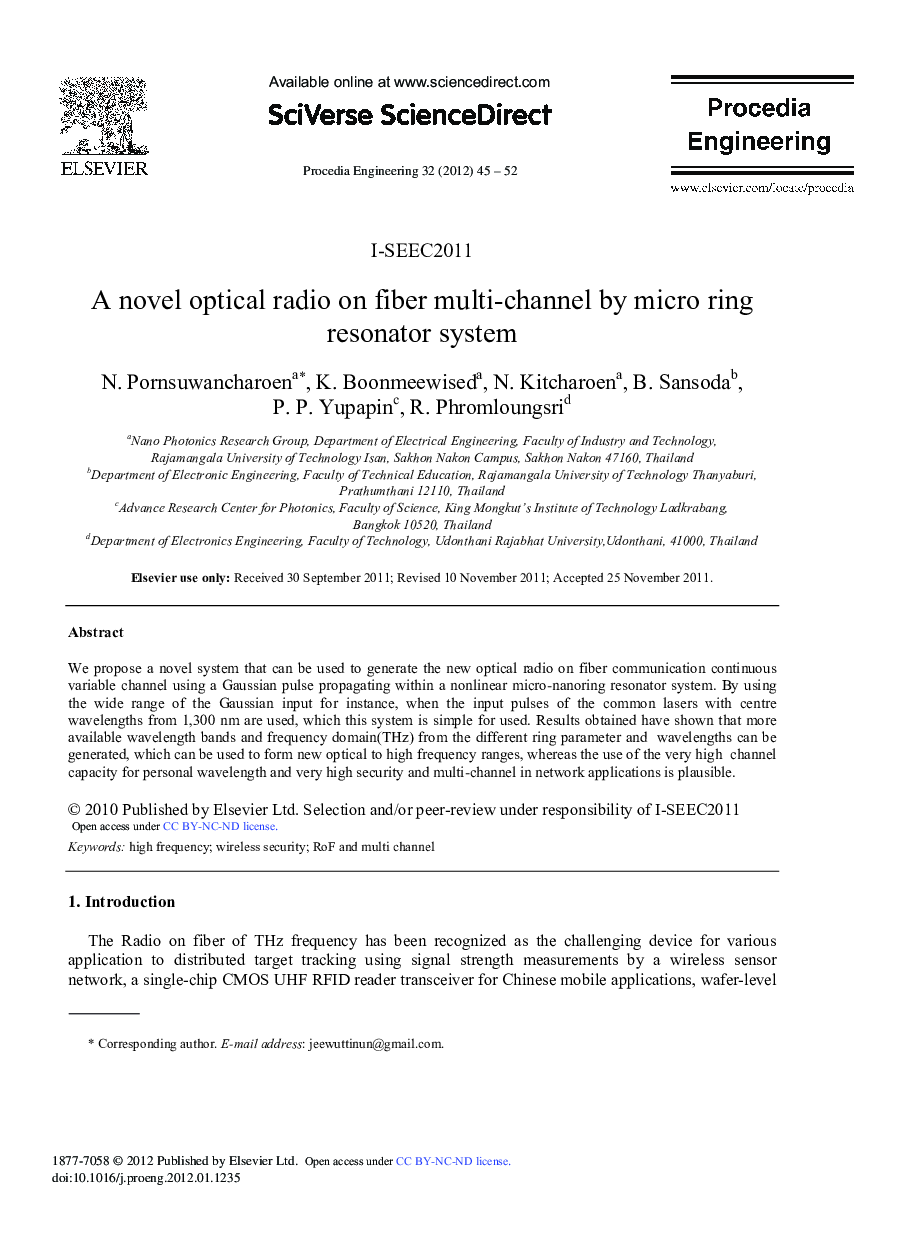 A novel optical radio on fiber multi-channel by micro ring resonator system