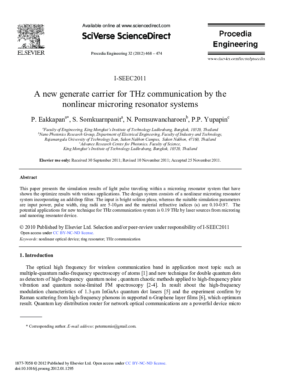 A new generate carrier for THz communication by the nonlinear microring resonator systems