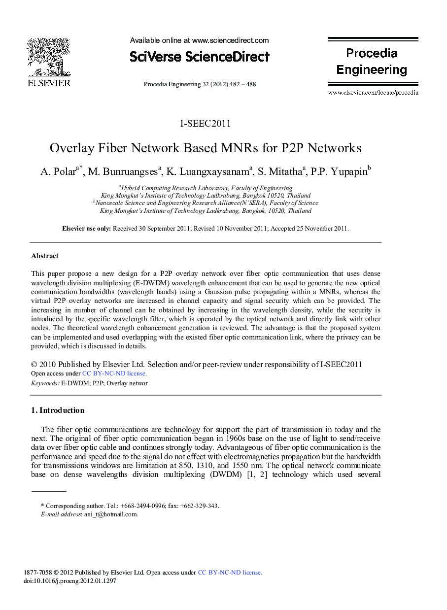 Overlay Fiber Network Based MNRs for P2P Networks