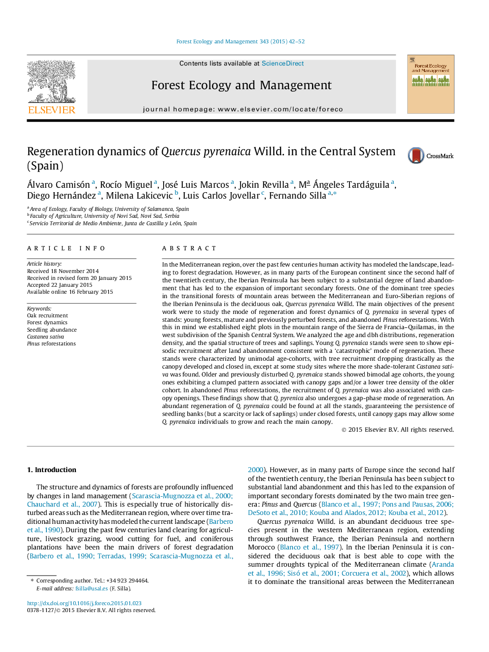 Regeneration dynamics of Quercus pyrenaica Willd. in the Central System (Spain)