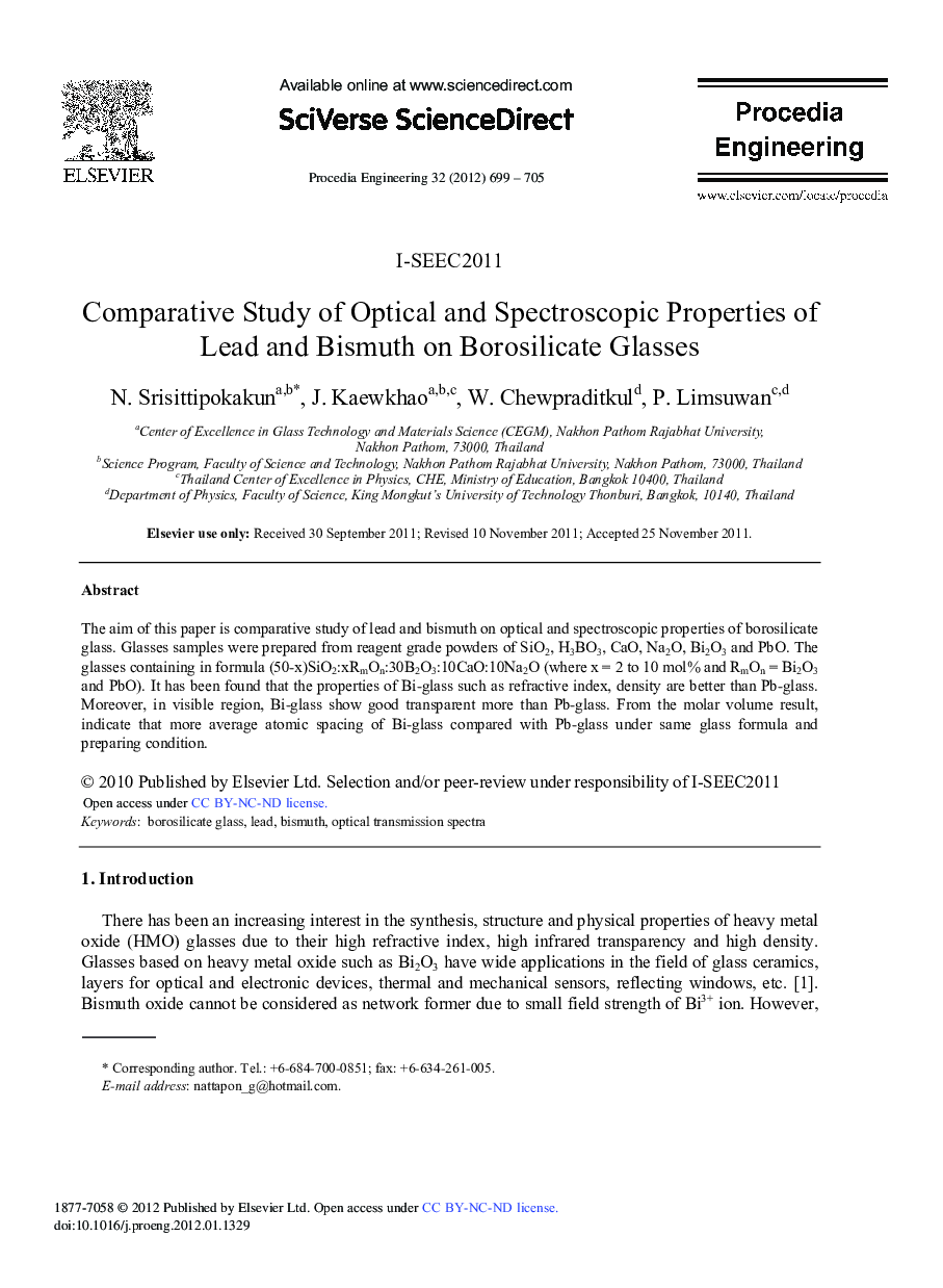 Comparative Study of Optical and Spectroscopic Properties of Lead and Bismuth on Borosilicate Glasses