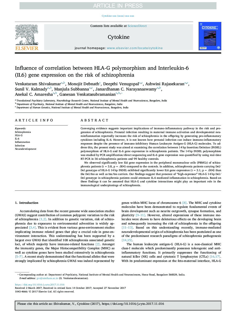 Influence of correlation between HLA-G polymorphism and Interleukin-6 (IL6) gene expression on the risk of schizophrenia