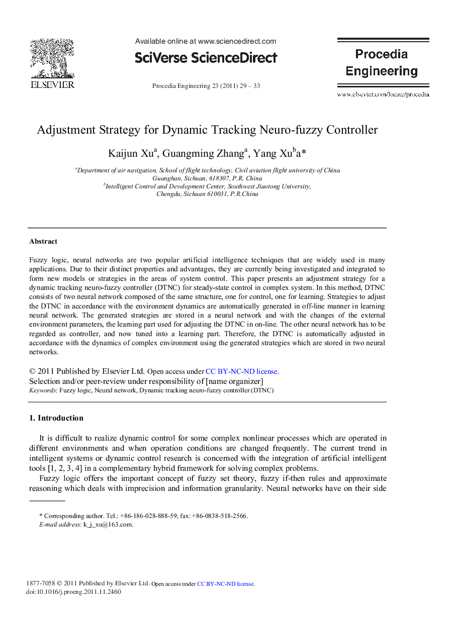 Adjustment Strategy for Dynamic Tracking Neuro-Fuzzy Controller