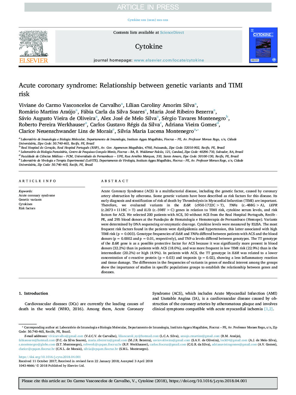 Acute coronary syndrome: Relationship between genetic variants and TIMI risk